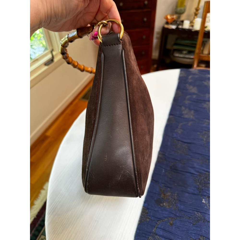 Gucci Brown Suede Bamboo Handle Bag w/ Shoulder Strap - Picture 7 of 16